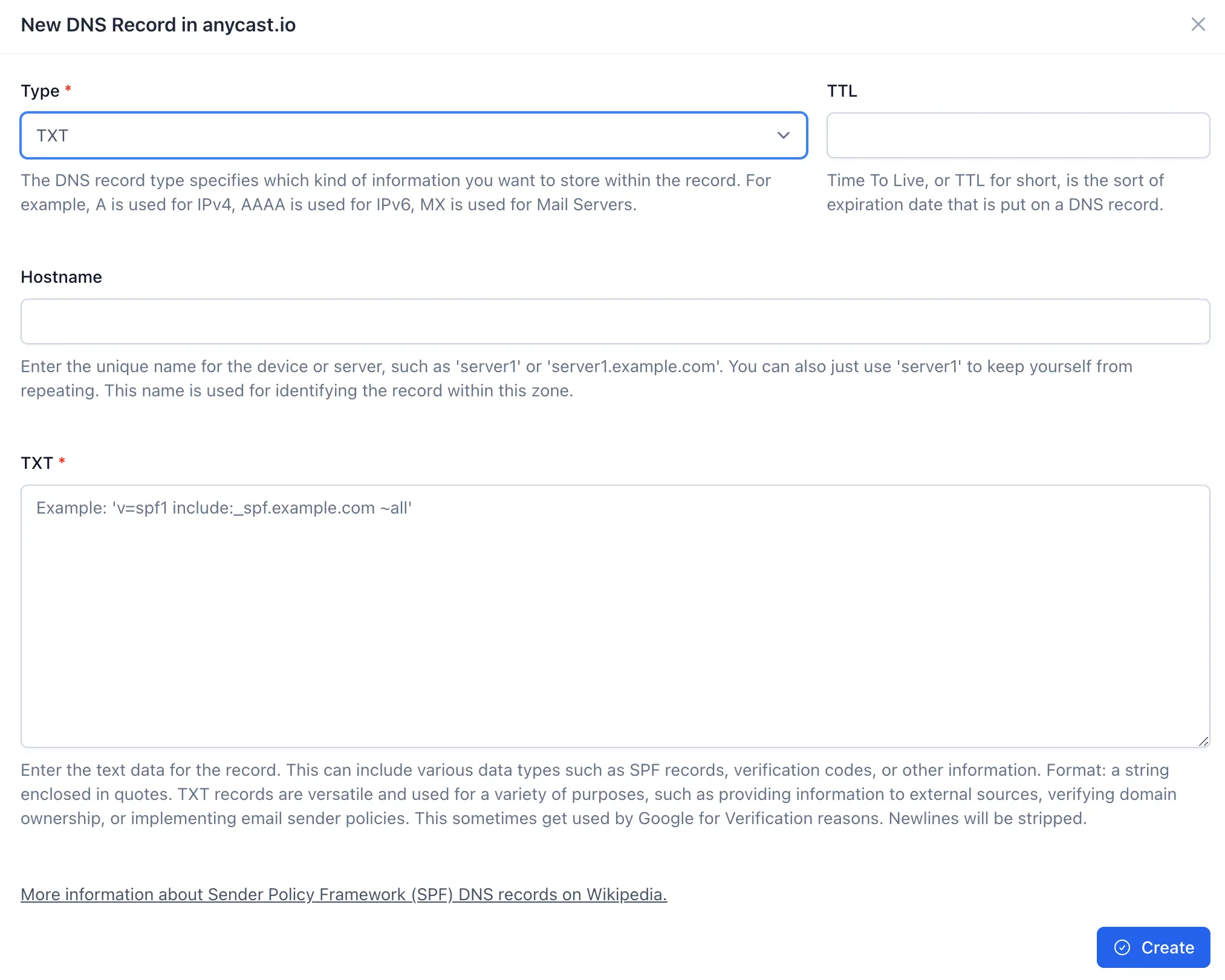 anycast.io TXT DNS Record